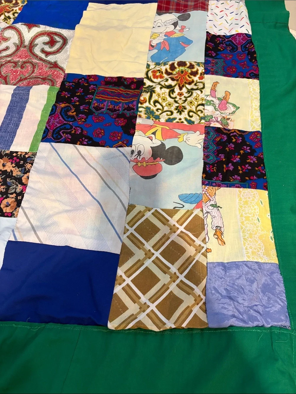 Hand Crafted Multicolor Patchwork Quilt - Floral,Mickey mouse & Plaid Squares
